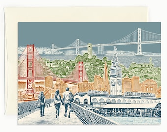 San Francisco Bay View Notecard - full color - California - Folded Greeting Card - Set of 8