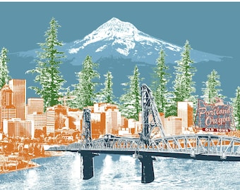 Portland Art Print – Watching Over Portland – Blue Skies