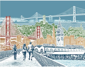 San Francisco Art Print & Canvas Wrap – View of Bay Area – Blue Skies