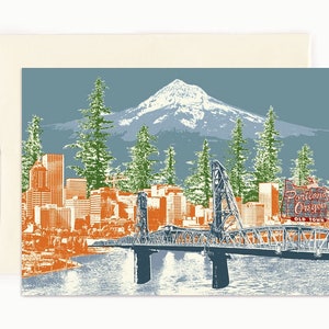 Portland Oregon Notecard -- Watching Over Portland -- Folded Greeting Card -- Set of 8