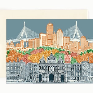 Boston, Massachusetts Notecard--carte de vœux pliée--pleine couleur--ensemble de 8
