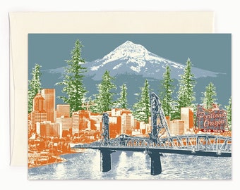 Portland Oregon Notecard -- Watching Over Portland -- Folded Greeting Card -- Set of 8