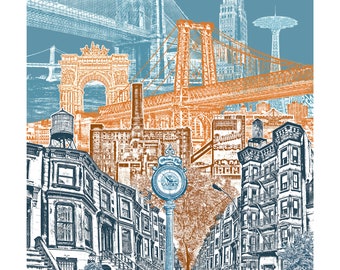 Brooklyn Art Print & Canvas Wrap – Brooklyn New York Skyline – Blue Skies