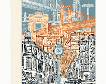 ON SALE!!! -- Layers of Brooklyn Notecard - New York - folded Greeting Card - Single Card or Set of 6