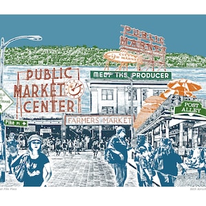 Pike Place Market – Archival Art Print – Seattle, Washington – Blue Skies