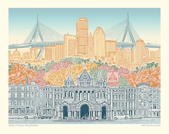 Boston Art Print & Canvas Wrap – Boston in Autumn – Vintage Vibe - Massachusetts