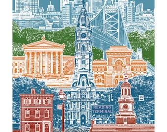 Philadelphia Art Print and Canvas Wrap – Philly Cityscape Skyline - Historic City - Blue Skies