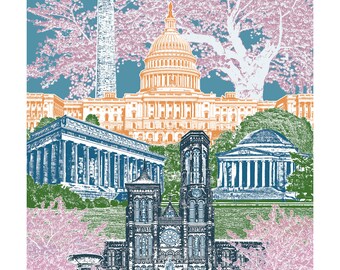 Washington D.C. Art Print & Canvas Wrap – Iconic Landmarks in the Spring with Blue Skies