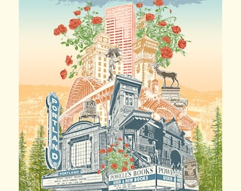 Portland, Oregon Art Print & Canvas Wrap – The Rose City Column - Vintage Vibe