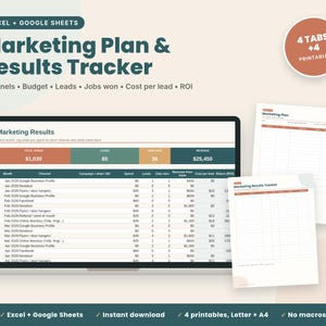 Marketing Plan Template Spreadsheet, Small Business Marketing Tracker, Lead Tracker, Marketing ROI, 30 Marketing Ideas, Google Sheets Excel