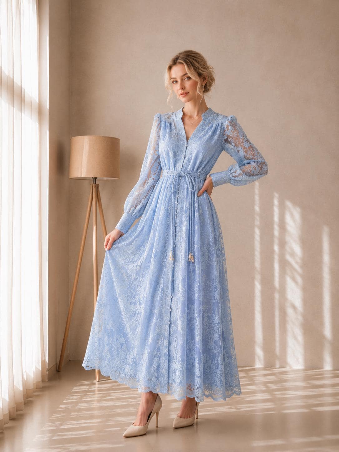 elegant pearl dress Elegant Pearl-Accented Bubble Sleeve Dress with Spliced Waist(MA297) Pink / XS main image 1