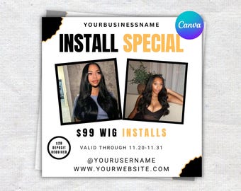 Hair Stylist Flyer Template | Wig Install Special Advertisement | Canva Editable Beauty Business Promotion | Digital Download