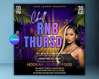 RNB Thursday Flyer Template | Urban Nightclub Party Flyer | Editable Canva Event Flyer | DJ Club Promotion Poster | Digital Download