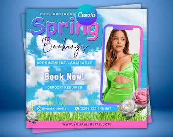 Spring Appointment Booking Flyer | Hair Nail Lash Business Promotion | Editable Canva Beauty Salon Marketing | Instant Download