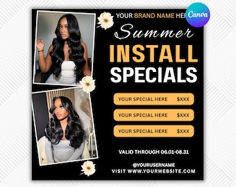 Hair Stylist Flyer Template | Summer Install Specials Advertisement | Canva Editable Beauty Salon Promotion | Digital Download