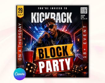 Block Party Flyer Template | Urban DJ Night Event Flyer | Editable Canva Club Promotion Design | Instant Download