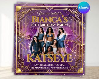 KATSEYE Birthday Invitation Template, Kpop Party Invite, Editable Canva Invitation, Purple Gold Birthday Party, KATSEYE Fan Invite