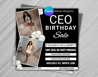 CEO Birthday Promotion Flyer | Beauty Business Marketing Template | Editable Canva Special Offer Design | Instant Download