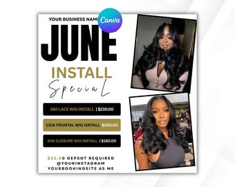 Pink Wig Install Promotion Flyer | Hair Stylist Booking Template | Editable Canva Beauty Salon Advertisement | Instant Download