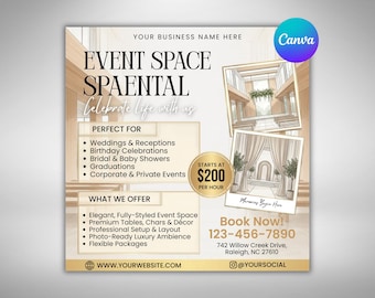 Wedding Venue Rental Flyer Template | Editable Canva Instagram Post | Event Space Promotion Design | Instant Download