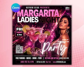Ladies Night Party Flyer Template | Margarita Night Club Flyer | Editable Canva Event Invitation | DJ Party Poster | Instant Download