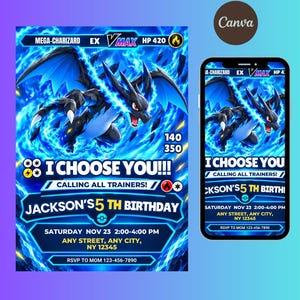 Charizard EX Full Art Card, Editable and Personalized Pokemon Party Invite | Pokemon Card Birthday Invitation | Kids Birthday Invitation