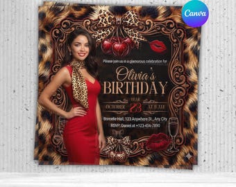 Glam Leopard Print Birthday Invitation | Editable Canva Template | Chic Cheetah Party Invite | Wild Birthday Celebration | Instant Download