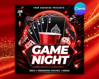 Casino Night Flyer Template | Poker Party Invitation | Editable Canva Game Night Event Flyer | Instant Download
