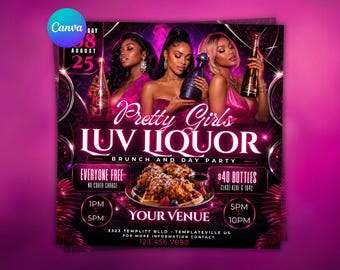 Ladies Night Flyer Template | Pretty Girls Party Flyer | Baddie Brunch Event Invitation | Editable Canva Flyer | Instant Download
