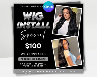 Wig Install Promotion Flyer | Hair Stylist Appointment Booking Template | Editable Canva Beauty Flyer | Instant Download