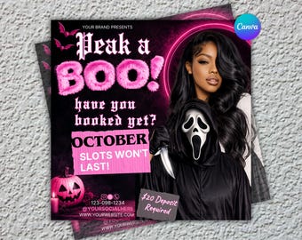 Halloween Beauty Booking Flyer | Peek A Boo Salon Promotion Template | Editable Canva Marketing Flyer | Instant Download