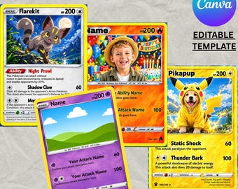 Individuelle Pokémon-Kartenvorlage, bearbeitbare Sammelkarte, personalisierte Sammelkarte, Pokémon-Geschenk zum Selbermachen, Canva-Vorlage für Kinder und Familie