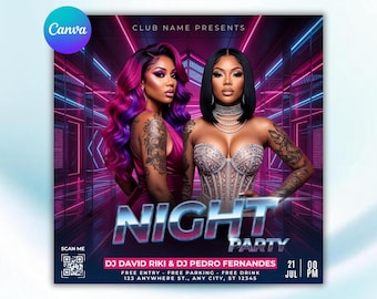 Ladies Night Party Flyer Template | DJ Club Event Invitation | Editable Canva Nightclub Flyer | Instant Download