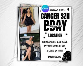 Cancer Season Birthday Flyer Template | Zodiac Party Invitation | Canva Editable Birthday Event Design | Digital Download