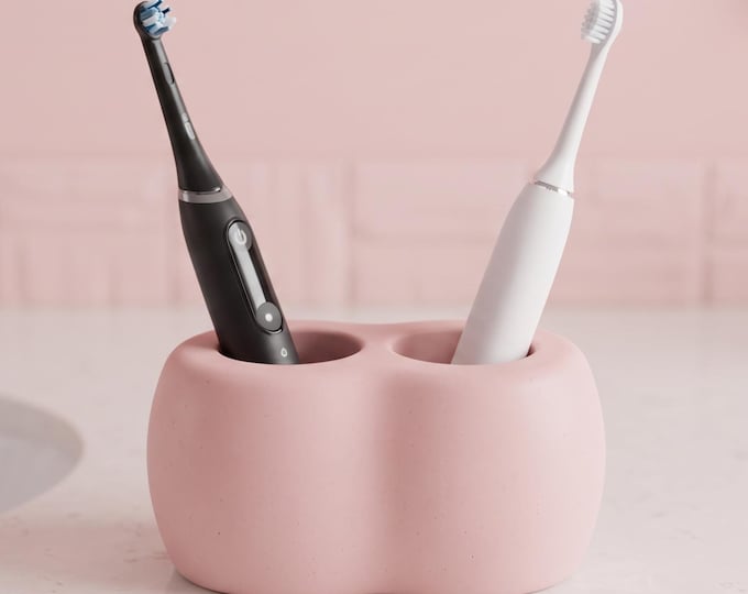 Electric Toothbrush Stand, Double Compartment Brush and Charging Base Holder, Matte Stone