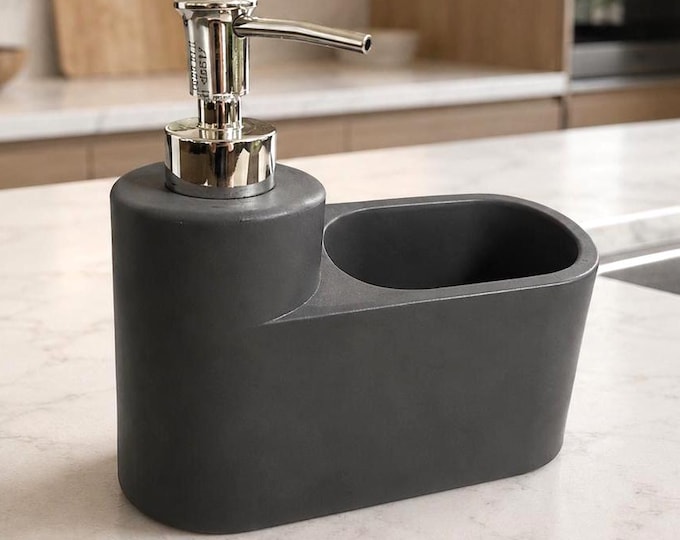 Jesmonite Soap Dispenser and Sponge Holder, Handmade Minimalist Kitchen Sink Caddy, Dish Soap Organizer