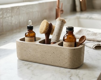 Concrete Kitchen Sink Caddy, Soap Bottle, Sponge and Dish Brush Holder