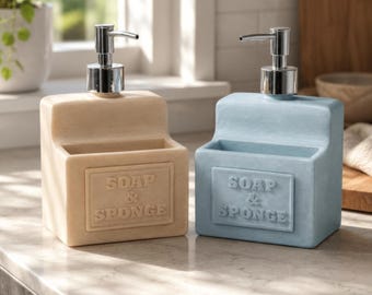 Dish Soap Dispenser and Sponge Holder,Personalized Matte Stone Kitchen Sink Organizer, Handmade Concrete Style
