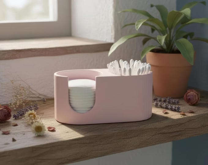 Handcrafted Cotton Round and Q-Tip Dispenser – Matte Stone Skincare Organizer