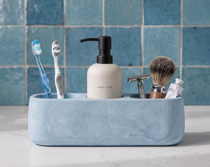 Toothbrush Holder and Bathroom Organizer, Handmade 3-Compartment Vanity Caddy