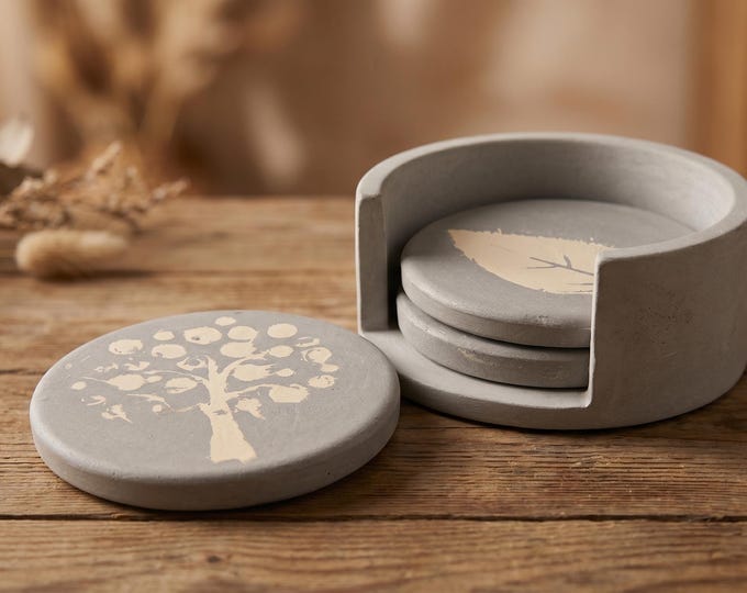 Custom Logo Coaster Set of 4, Personalized Stone Look Client or Corporate Gift