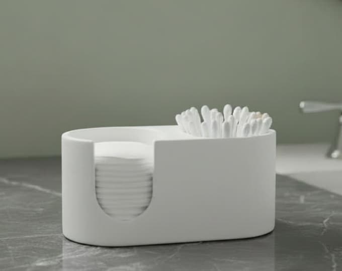 Cotton Pad Dispenser and Cotton Bud Holder, 15.5 cm Jesmonite Organizer