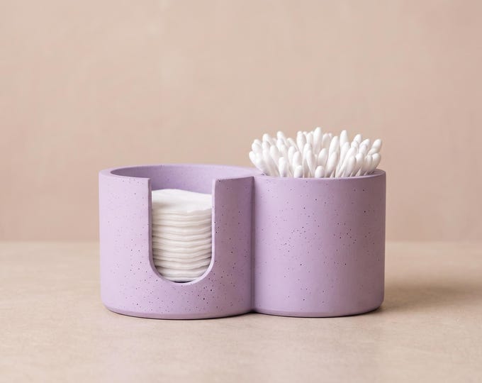 Cotton Pad and Q Tip Holder, Divided Bathroom Counter Organizer in Matte Stone