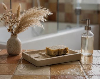 Self Draining Soap Dish for Shower, Handmade Stone Bar Soap Holder and Sink Tray