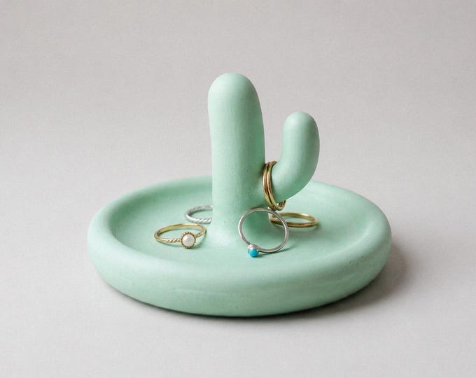 Cactus Trinket Dish, Handmade Ring Holder and Small Jewelry Tray, Plant Lover Gift
