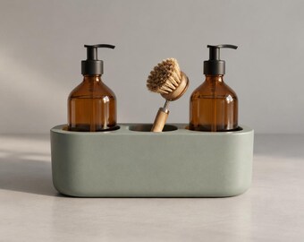 Kitchen Sink Caddy, Jesmonite 3-Compartment Sponge & Brush Holder