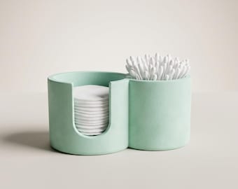 Cotton Round and Q Tip Holder, Two Compartment Bathroom Vanity and Skincare Organizer