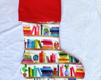 Book Christmas Stockings, Book Lover stockings, Teacher Library stocking, quirky Librarian Christmas, Modern Stockings, Rainbow Decor
