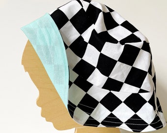 Black White Checkered Hat, Checker Hat, Modern bucket hat, Summer hat, reversible bucket, toddler child adult bucket hat, baby boy girl