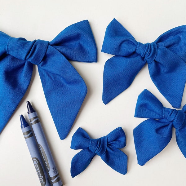 Blue Solid Hair Bow, Royal Blue Cotton Bow, School Uniform Blue Bow, Large Blue Bow, Solid Pigtail Bows, Scrunchie, Back to School, Royal